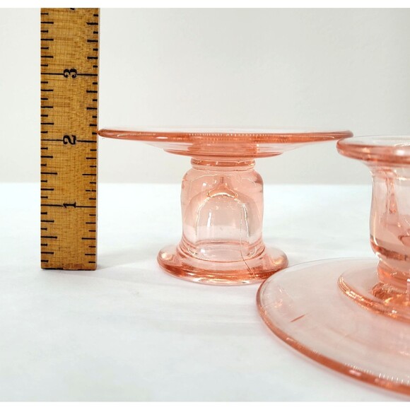 VTG PAIR PINK DEPRESSION GLASS CANDLESTICKS HOLDERS Shabby Chic Farmhouse Decor - Picture 10 of 10